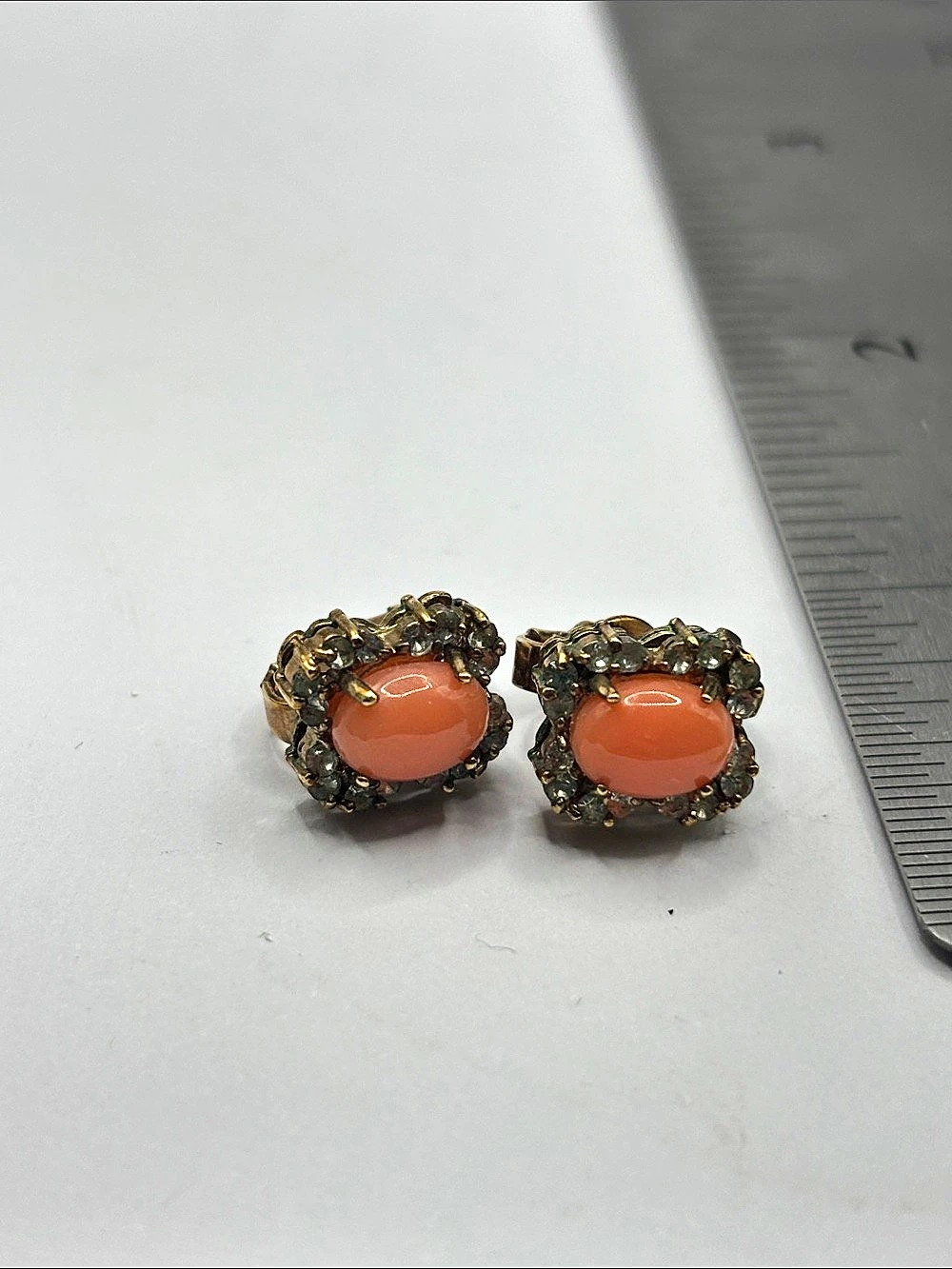 Orange Cabochon Clip-On Earrings Like New